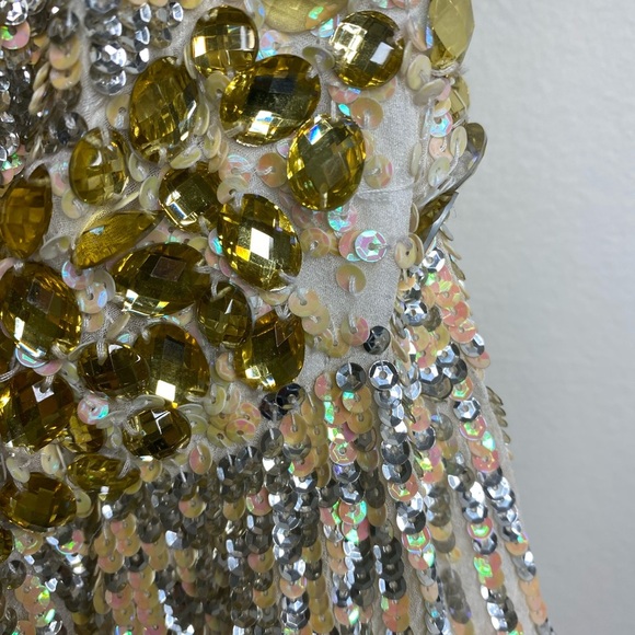 Sherri Hill Sparkly Show Stopper Strapless Gold and Cream Evening Gown Sz 4 - Picture 10 of 13